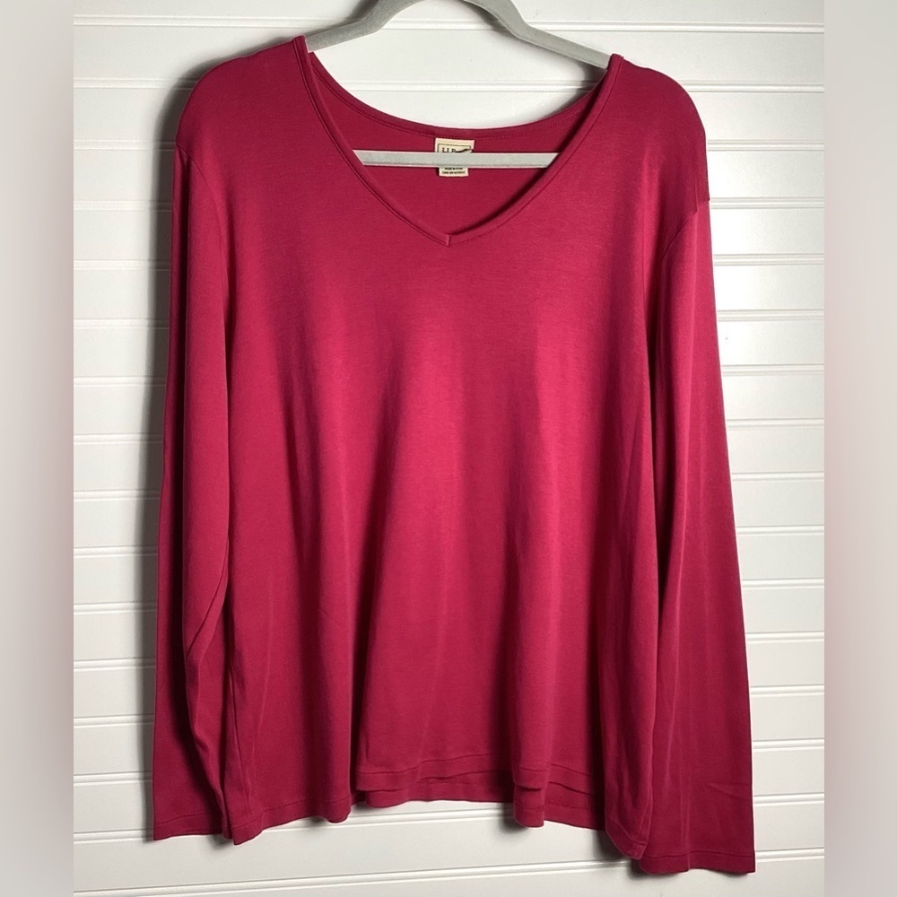 LL Bean scooped Neck red long sleeve Top Size 2X
